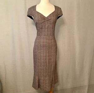 Vintage-Inspired Plaid/Houndstooth Wiggle Dress